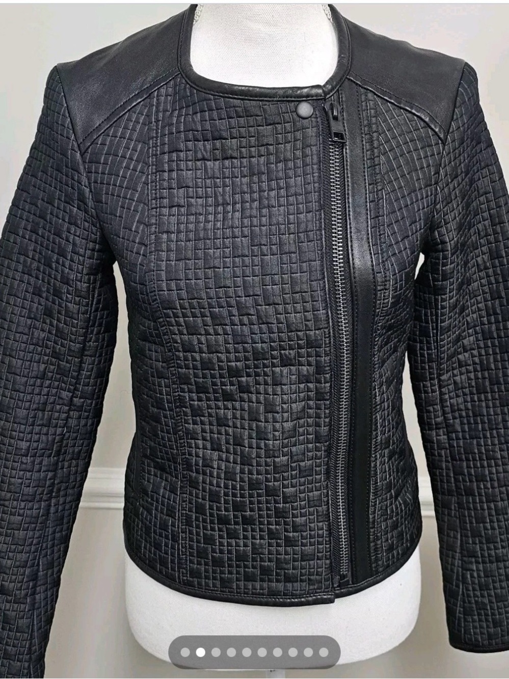 AllSaints Black Quilted-Leather Panel Moto Jacket